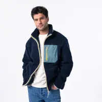 Unisex sherpa jacket with zip -M - Navy and green