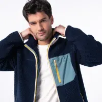 Unisex sherpa jacket with zip -M - Navy and green