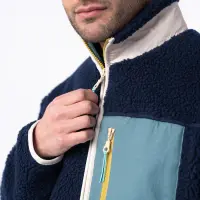 Unisex sherpa jacket with zip -M - Navy and green