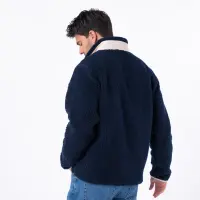 Unisex sherpa jacket with zip -M - Navy and green